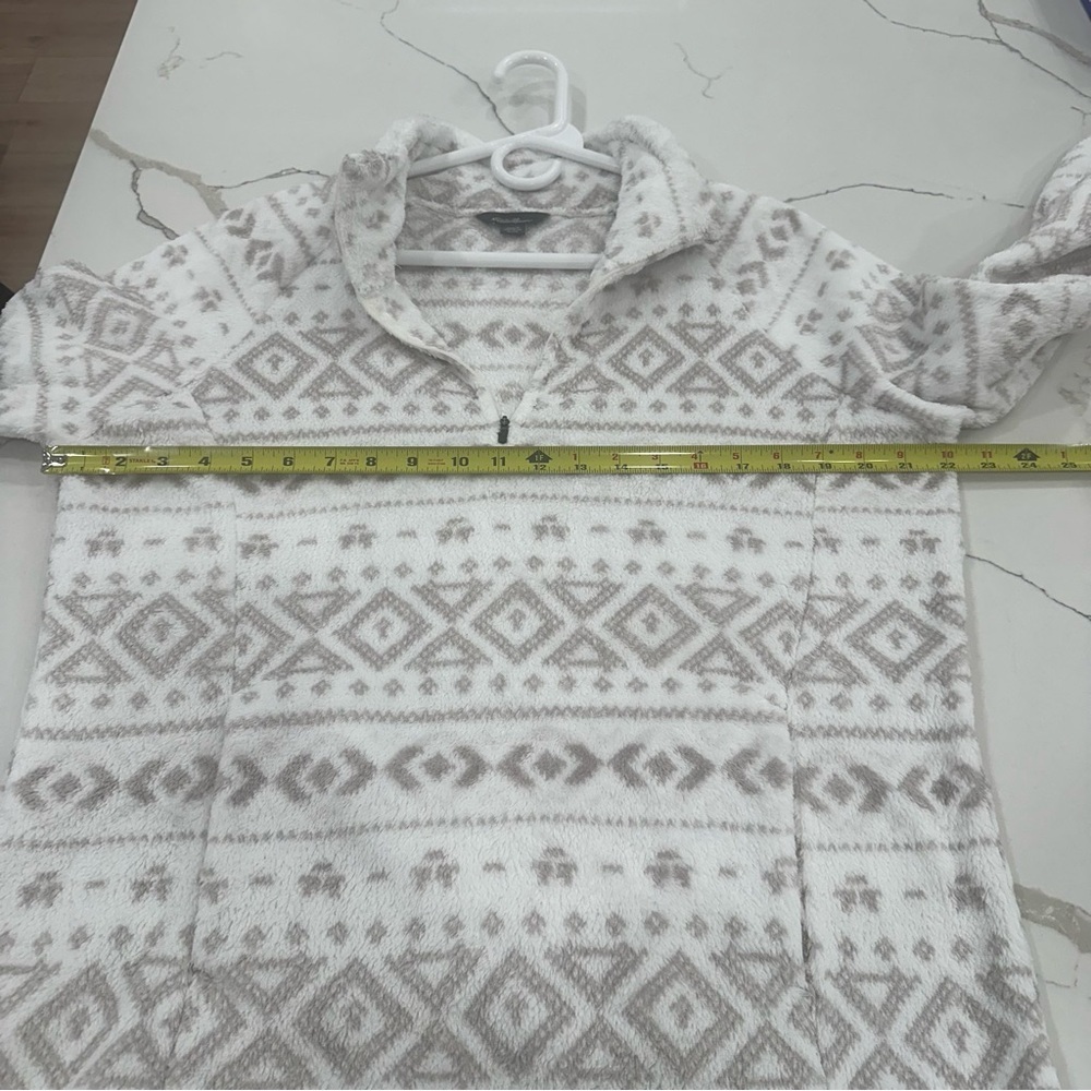 Eddie Bauer Aztec Tribal Print Plush Fleece 1/4 Zip Pullover XL Cream White - Picture 4 of 9
